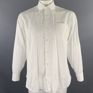 ISAIA Size XL White Solid Cotton Long Sleeve Shirt